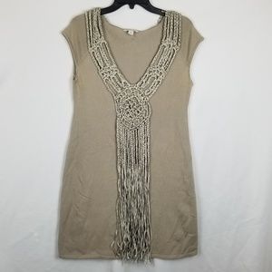 Boston Proper grey/nude fringe dress knit